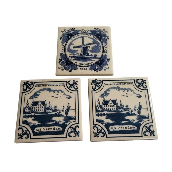 Holland America Line Cruise Ship Tiles MS Veendam & Statendam 1995 - Picture 1 of 8